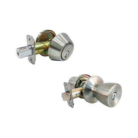 Faultless Faultless Tulip Satin Stainless Steel Entry Knob and Single Cylinder Deadbolt Right Handed BS6L1BD